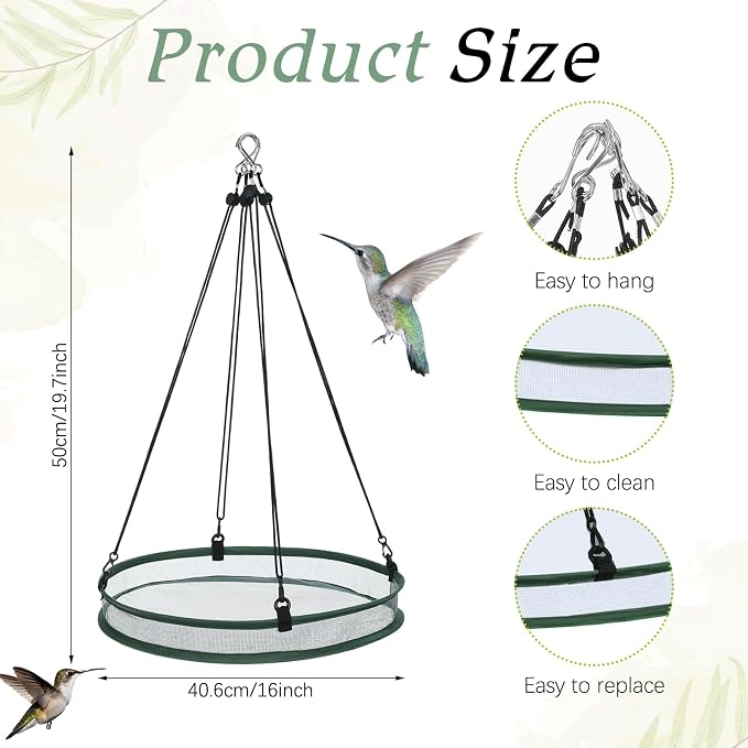 FoldTier 1 Pieces Universal Wild Bird Seed Catcher Hanging Hoop Platform Bird Seed Catcher Tray for Hummingbird Feeders Bee Feeder Outdoor Garden Accessories (16 Inch)