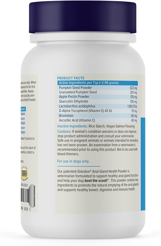 Vetnique Glandex for Dogs Anal Gland Powder, Support for Scooting & Fishy Odor, Boot The Scoot Fiber Supplement, Pumpkin Powder & Probiotics for Dogs with Digestive Enzymes (Salmon, 2.5oz Powder)