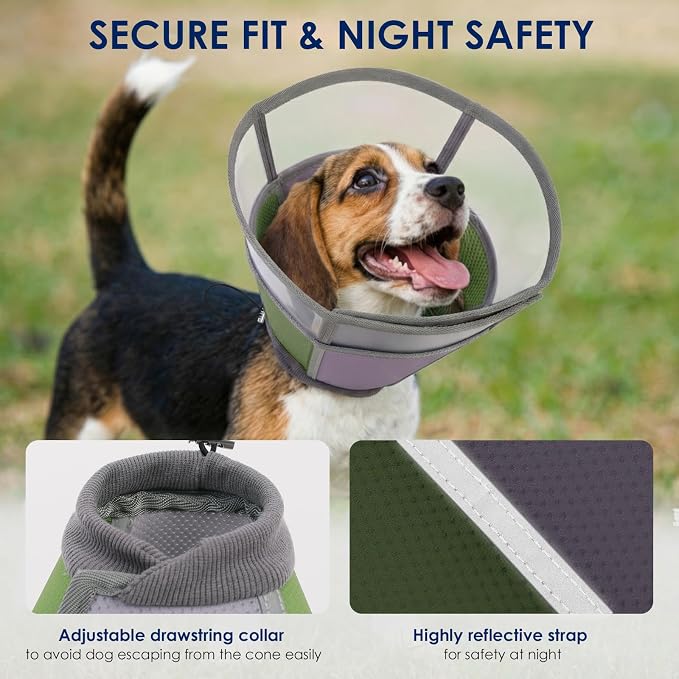 KOESON XL Dog Cone - Soft & Comfortable Cone for Large Dogs with Clear Sheild, Reflective Recovery Collar for Labrador, Golden Retriever, Adjustable Dog E-Collar for Wound Care, Spay, Neuter
