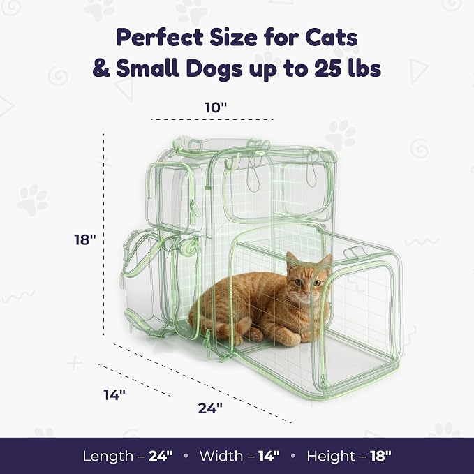 Premium Expandable Cat Carrier Backpack with Car Seat Belt Safety System – Rigid Frame Pet Carrier Backpack for Cats & Small Dogs up to 25 lbs – Breathable, Durable – Includes Bottle & Feeding Bowl