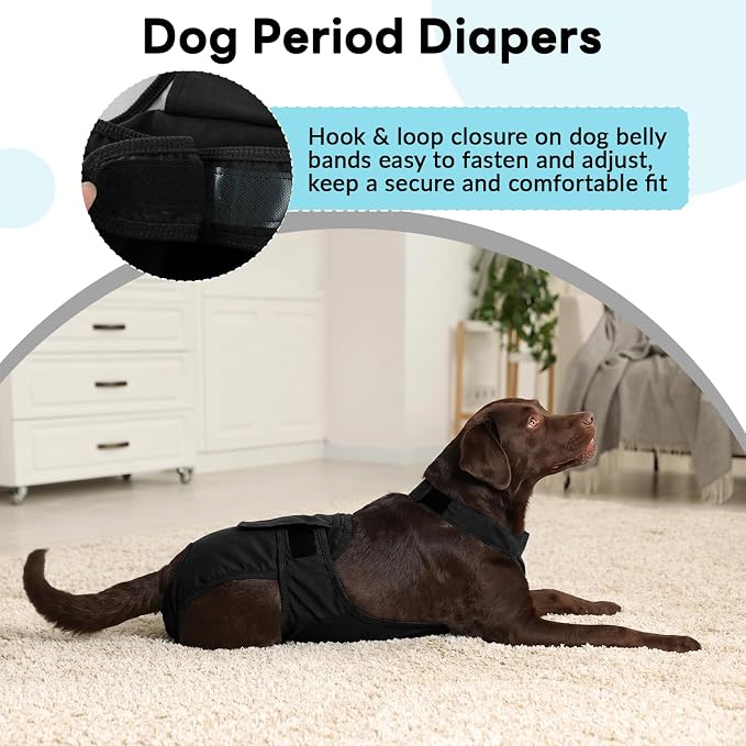 IDOMIK Reusable Female Dog Diapers, Washable Dog Period Diapers with Adjustable Suspenders, Leakproof Escape-Proof Sanitary Panties for Dogs in Heat Cycle, Incontinence, or Senior Dogs,Black,L