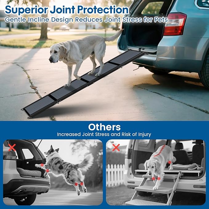 HBTower 63" Long x 17.3" Wide Folding Dog Ramp for Large Dogs Up to 250lbs - Portable Pet Ramp with Non-Slip Surface, Extra Wide Dog Car Ramps for Car, SUV, Truck & High Beds