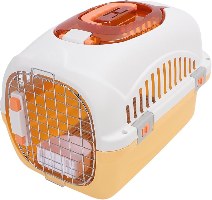 Pet Carrier, Airline Approved 2 Door Top and Front Load Hard Sided Dog Crate, Cat Carrier with Detachable Design Skylight Handle for Cats Small Dogs Travel (Yellow)