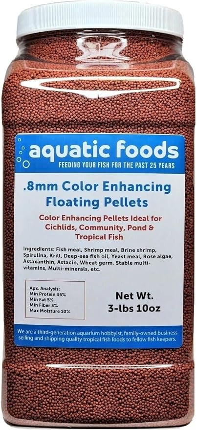 0.8mm Color Enhancing Floating Pellets for Baby Discus, Cichlids, All Tropicals, Koi and Pond Fish…3-lb &10oz Lg Jar