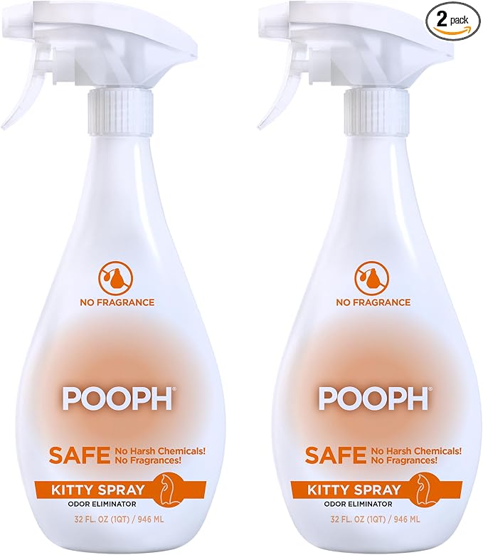 POOPH Kitty Spray - Odor Eliminator, 32oz - Dismantles Odors on a Molecular Basis, Cats, Freshener, Eliminator, Urine, Poop, Pee, Deodorizer, Fresh, Clean, Furniture, Potty, Safe - 2 Pack