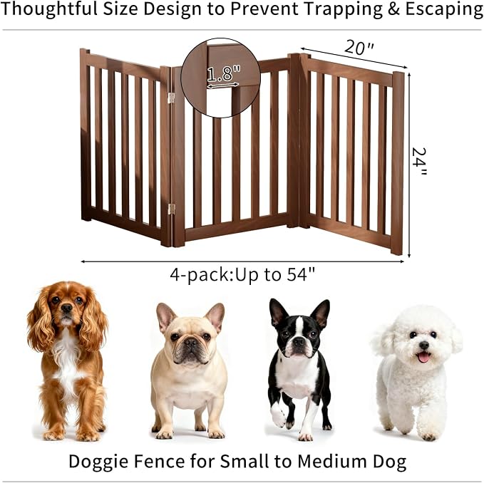 3-Panel Solid Wood Dog Gate - Freestanding Folding Pet Gate for Doorways, Stairs, Indoor, 24" Height, No Installation Needed, Walnut