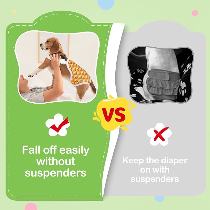 3 Pack Washable Female Dog Diapers with Adjustable Suspender, Reusable Sanitary Panties for Dogs in Heat, Leak-Proof Design for Small Dogs