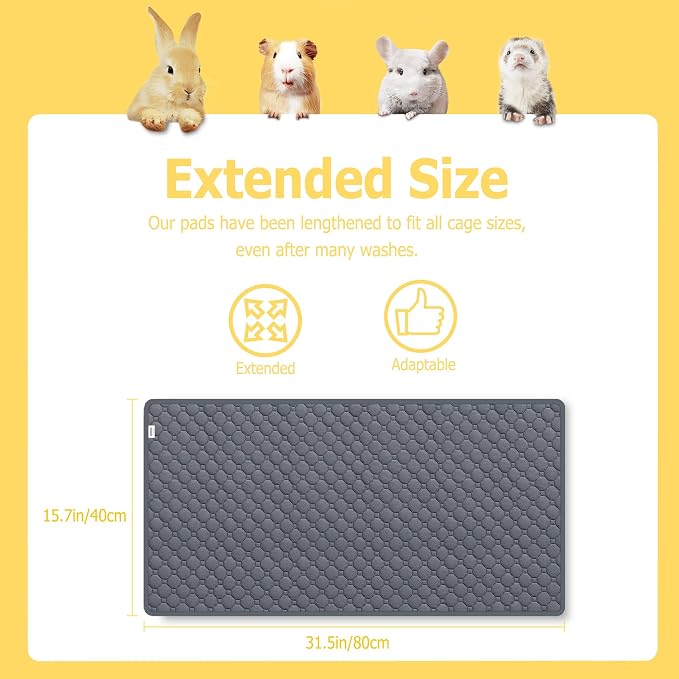 Guinea Pig Cage Liners, Washable Guinea Pig Bedding for C&C Cage 2x1 4 Pack, Reusable & Anti Slip & Waterproof, Absorbent Guinea Pig Pee Pad for Small Animal, Rabbit, Bunny, Chinchilla