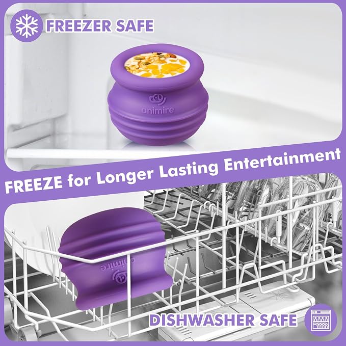Treat Dispensing Dog Toy, Long-Lasting Interactive Puzzle Toys for Dogs, Stuffable Dog Enrichment Frozen Lick Treat Toy for Boredom, BPA Free Silicone Fetch Catch Chew Toy (Purple,M)