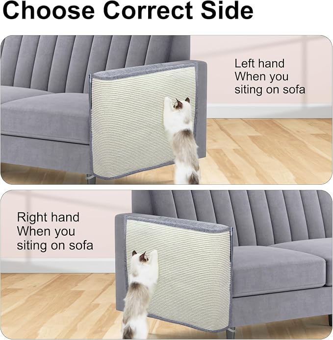 Upgraded Cat Scratch Furniture Protector,Cat Scratch Sofa Arm Sheild with Large Size Natural Sisal for Protecting Couch Sofa Chair Furniture 27.6''L*19.6''W (Light Grey/Right Handed)