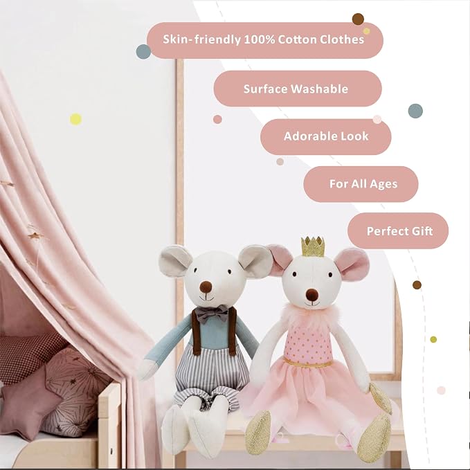 Princess Mouse Stuffed Animals,15.7" Pink Rat Plushies with Lace Skirt,Cute Stuffed Animal for Girls As Birthday