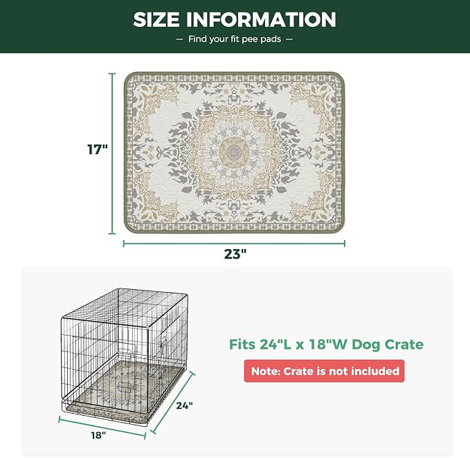 FXW Washable Pee Pads for Dogs, Puppy Pads with Super Absorbent, Specifically Designed for 24inch Cages, 17" x 23" Rectangle, Boho, 2 Packs