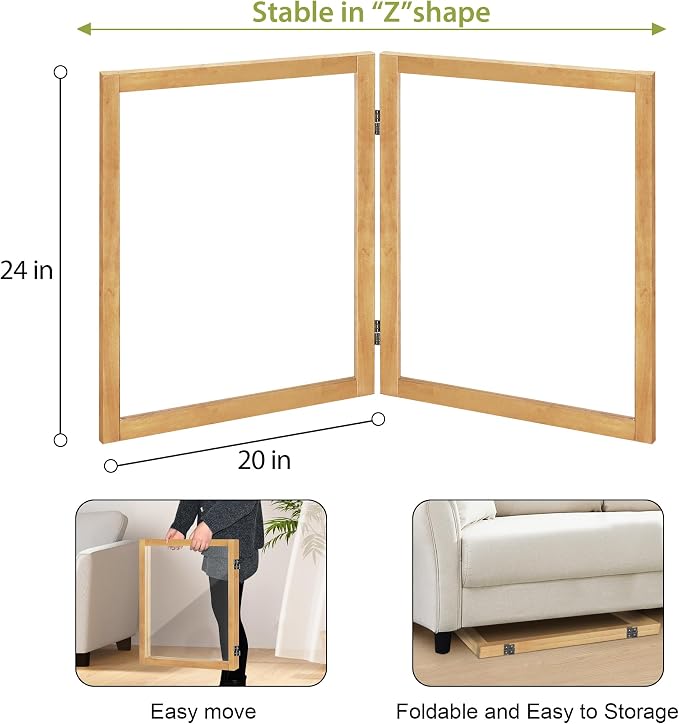 LZRS Clear Dog Gate for Indoor Use - Transparent Pet Fence with Solid Hardwood and Plastic Board, Stylish & Durable freestanding Pet Gate for Doorways, Stairs and Hallways-2 Panel Natural