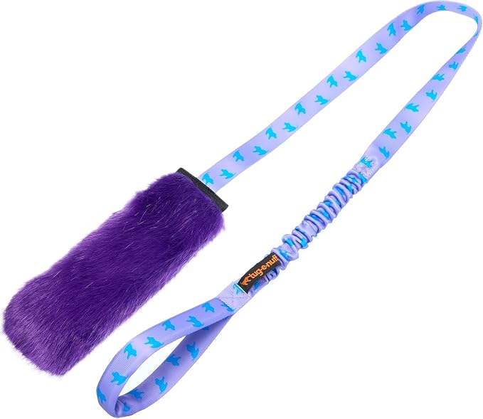 Tug-E-Nuff Faux Fur Squeaky Bungee Chaser Dog Toy, Tough Dog Tug Toy for Puppy, Small, Medium and Large Breeds, Interactive Training Chase Toys for Dogs, 46.5 in, Lilac