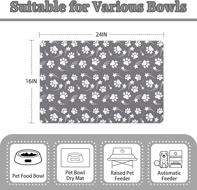 Dog Food Mat 16x24 Inch Pet Feeding Absorbent Mats for Floor Dog Cat Water Bowl Placemat Non-Slip Washable Pet Food and Water Mat