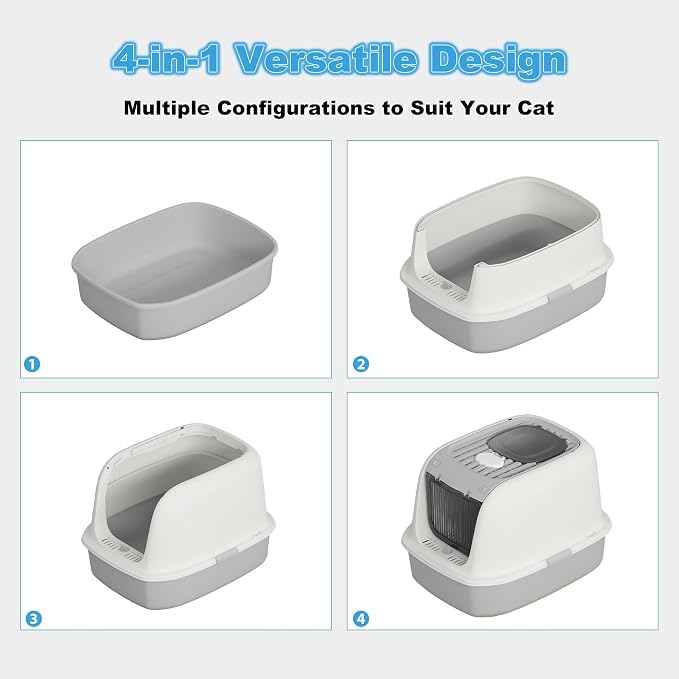 Cat Litter Box with Scoop, Front Entry Covered Litter Box with Lid, Top Exit Kitty Litter Box, Easy to Clean Durable Plastic Litter Pan, Ideal Size for Small to Medium Cats 20.6”×16”×14.3”Green