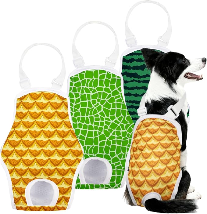 3 Pack Washable Female Dog Diapers with Adjustable Suspender, Reusable Sanitary Panties for Dogs in Heat, Leak-Proof Design for Small Dogs