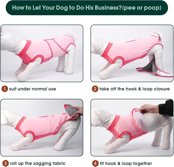 Kuoser Recovery Suit for Dogs, Soft Dog Spay Suit for Female Surgery Recovery, Breathable Dog Neuter Recovery Suit Male, Anti Licking Dog Onesie for Abdominal Wounds Cone Alternatives, Pink L