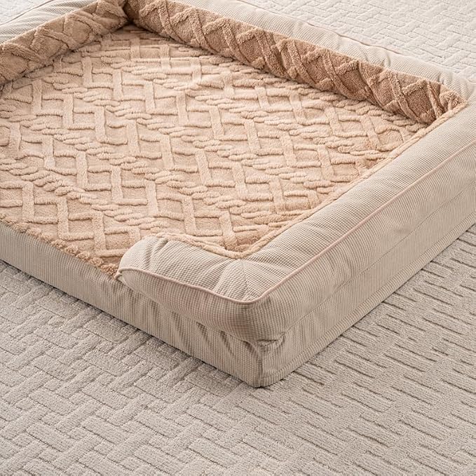 Orthopedic Dog Bed, Waterproof C-Shaped Pet Sofa with Removable Washable Cover, Non-Slip Bottom, Quilted Comfort Couch for All Dog and Cat Breeds (Brown, 42" x 32" x 6.5")