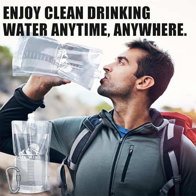 Ancable 64oz Collapsible Water Bottles, 3-Pack Reusable Travel Foldable Water Bottles for Hiking Camping Running Bike, BPA-Free Water Bottle