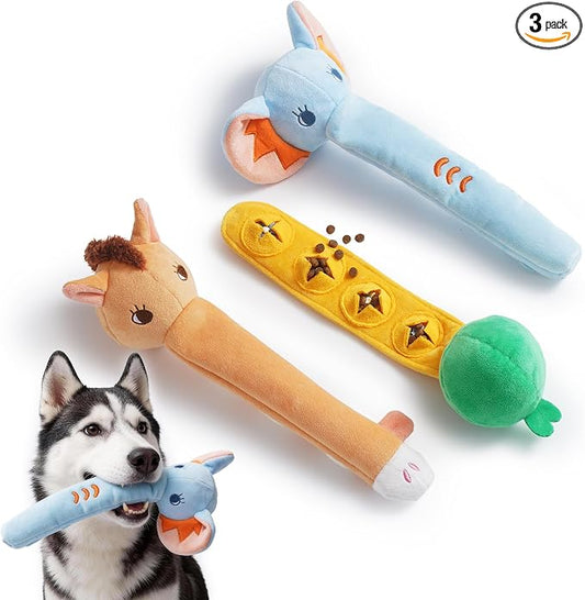 Nocciola Dog Squeak Toys 3pcs, Dog Toys to Keep Them Busy for Aggressive Chewers, Hide and Seek Crinkle Dog Toy for Large Dogs, Long Face Wild Animals Playground Series