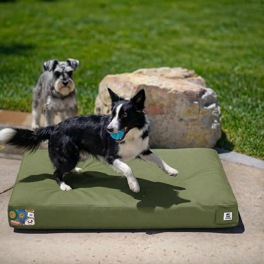 Sytopia 36 Inch Canvas Outdoor Dog Bed for Large Dogs, Durable Dog Bed with Waterproof Machine Washable Removable Cover, Indoor Patio Pet Pad for Crate, Green