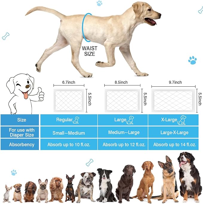 Dog Diaper Liners for Dog Diapers Male and Female 150ct Super Absorption Disposable Booster Pads for Most Reusable Pet Belly Bands, Washable Puppy Diapers Wraps