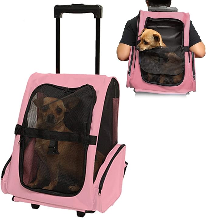 Pet Carrier Backpack with Removable Wheels, Pet Travel Rolling Backpack,Strong Breathable Mesh Panels, Airline Approved for Small Dogs and Cats for Hiking Carrying Walking Outdoor Bag
