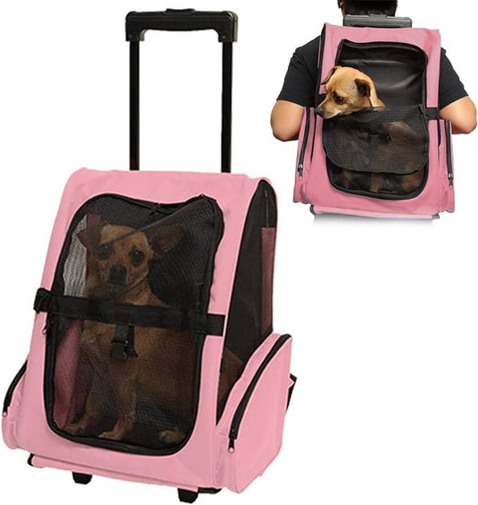 Pet Carrier Backpack with Removable Wheels, Pet Travel Rolling Backpack,Strong Breathable Mesh Panels, Airline Approved for Small Dogs and Cats for Hiking Carrying Walking Outdoor Bag
