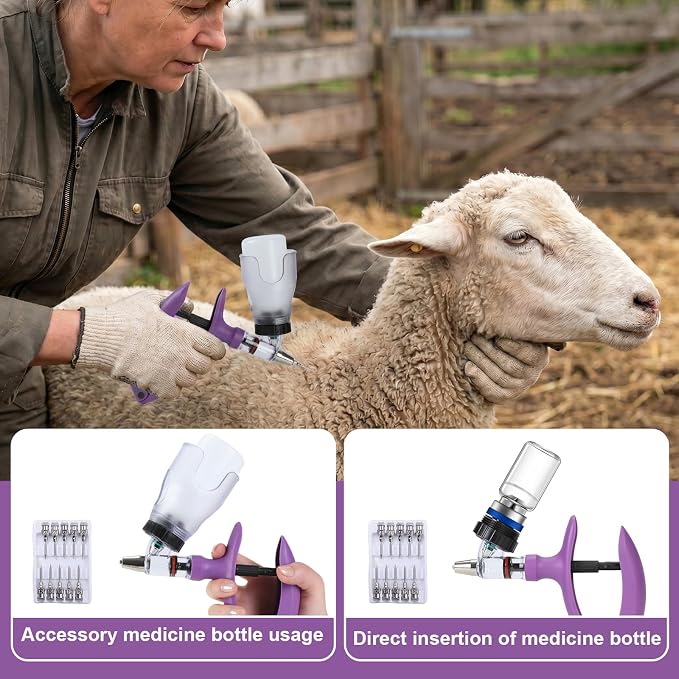 5ML Livestock Syringes, Automatic Self Refill Syringe Continuous Repeating Adjustable Bottle Attachment Livestock Animal Injection Gun with 10 Needles, for Chicken, Duck, Pig, Sheep, Cow Poultry