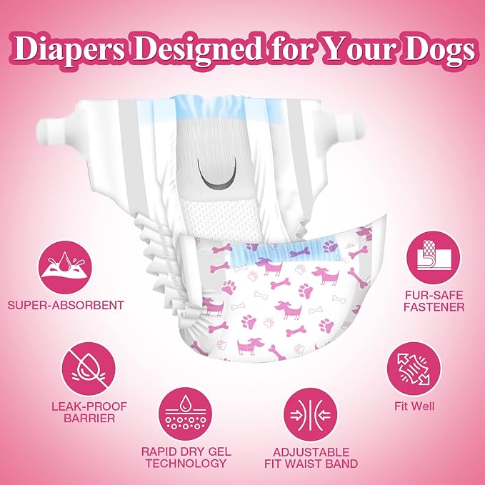 Dono Disposable Dog Diapers Female, Super Absorbent Doggie Diaper, Rapid-Dry Gel Technology Puppy Diapers, Leak-Proof Fit for Doggy Cat in Heat, Excitable Urination, Incontinence, Medium