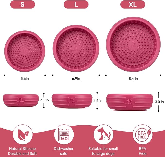 Dog Lick Bowl, Animire Freeze Lick Mat for Dogs, Non-Slip Slow Feeder Licking Bowl Enrichment Treat for Distraction Anxiety Relief, Food Grade Silicone, Dishwasher Safe(Rose,L)