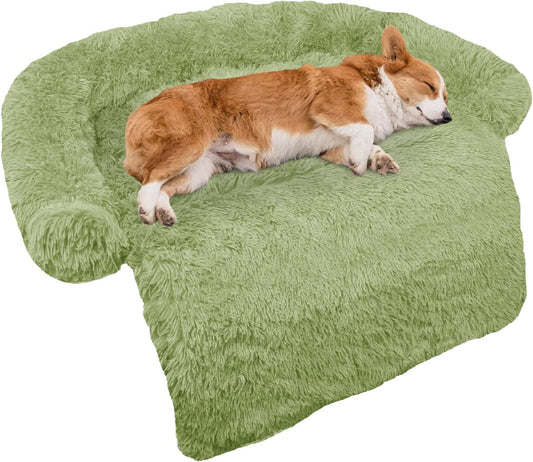 GGIB Calming Dog Bed Fluffy Plush Dog Mat for Furniture Protector with Removable Washable Cover for Large Medium Small Dogs and Cats (Medium, Grass Green)