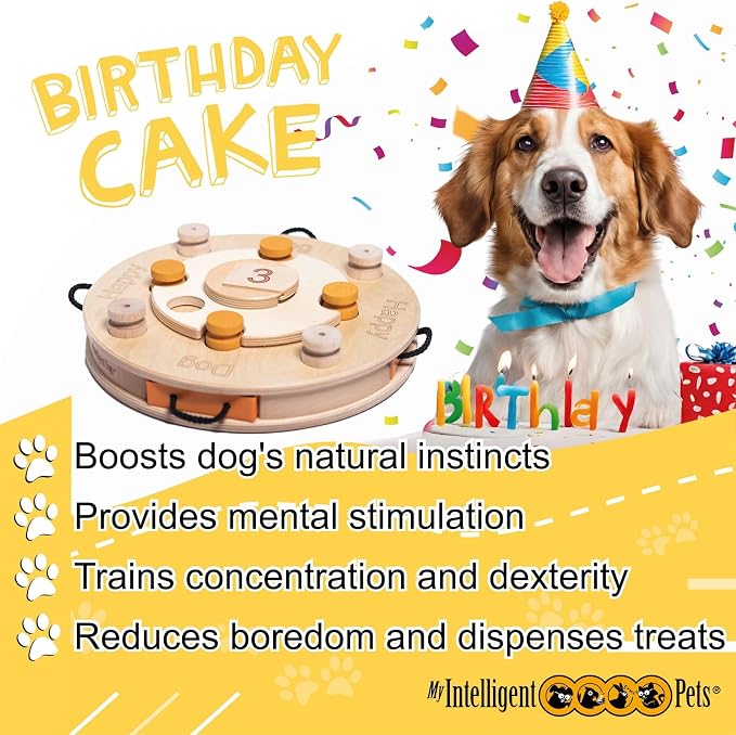 Birthday Cake Interactive Dog Puzzle Toy Level 4-21 Treat Compartments, Adjustable Difficulty - Mental Stimulation, Enrichment Game for Smart Dogs