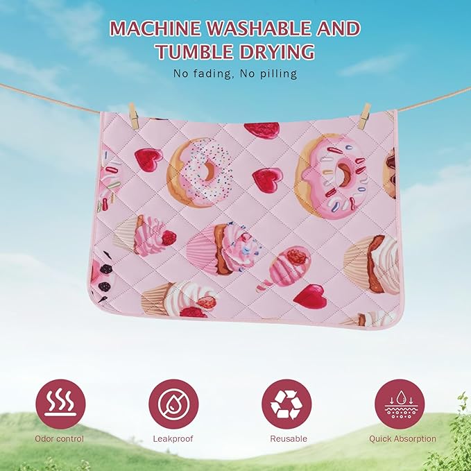 IEUUMLER Washable Pee Pads for Dogs, 2 Pack Cake Pattern Reusable Waterproof Puppy Potty Pads, Non-Slip Absorbent Pet Training Pads for Playpen Crate Bed EU015 Pink Cake, 40x28