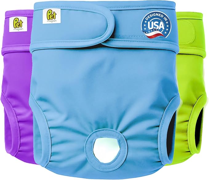 Pet Magasin® Super Absorbent Reusable Dog Diapers for Females (3-Pack) - Ideal Heat Solution, Washable Doggie Diapers for Female Dog - Perfect Doggie in Heat & Period (Solid, XL (23”-35” Waist))