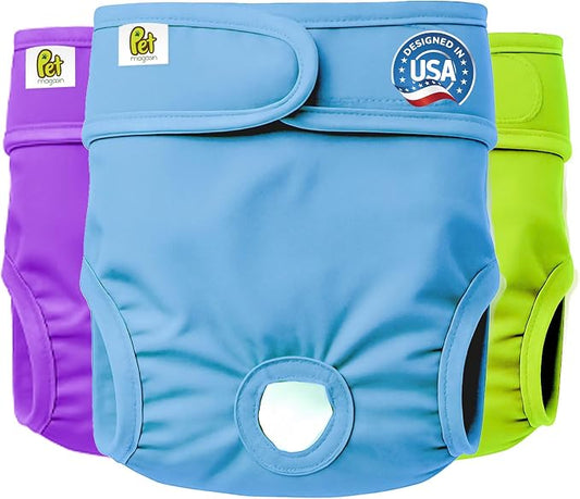 Pet Magasin® Super Absorbent Reusable Dog Diapers for Females (3-Pack) - Ideal Heat Solution, Washable Doggie Diapers for Female Dog - Perfect Doggie in Heat & Period (Solid, XL (23”-35” Waist))