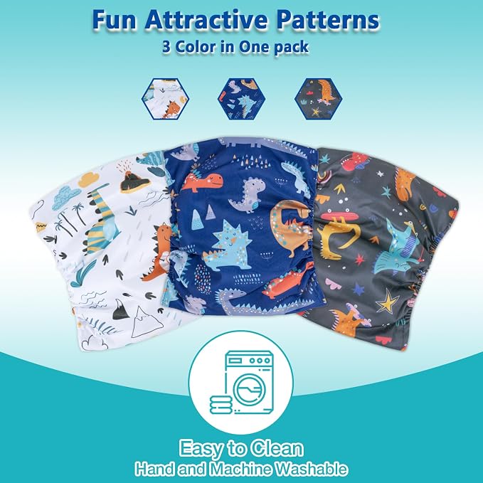Pet Soft Dog Belly Band - 3 Packs Reusable Dog Diapers Male Doggy Diapers Wraps - Washable Dogs Belly Bands for Male Dogs (Dino, XXL)