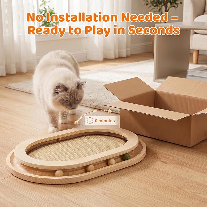 Cat Scratcher, Natural Sisal Cat Scratcher Pad & Interactive Kitten Toy with Ball Track and Catnip Ball for Indoor Hunting, Sleeping Physical Exercise, Puzzle for Small to Large Cats