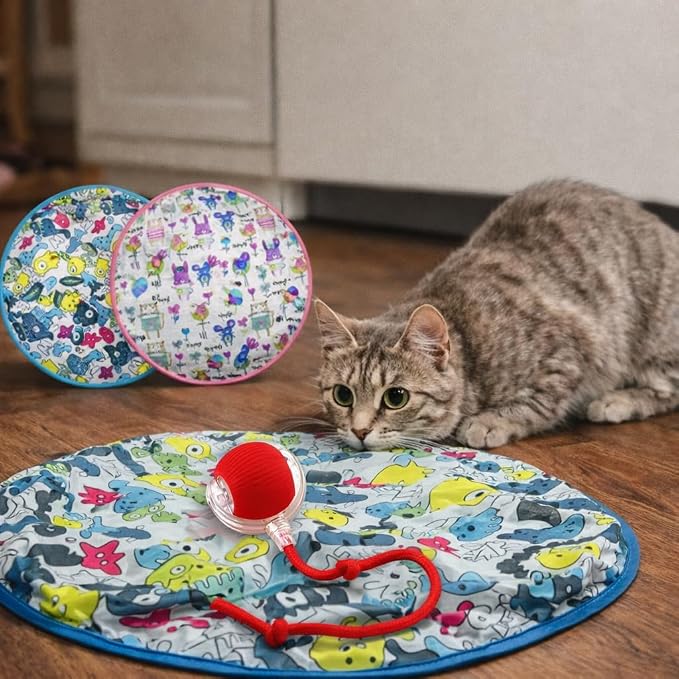 Interactive Mouse-Catching Cat Toy with Motion Sensor | Rechargeable Ball with Beep & LED Lights | Engaging Game for Indoor Cats, Reduces Boredom & Encourages Play (Blue Single Layer)