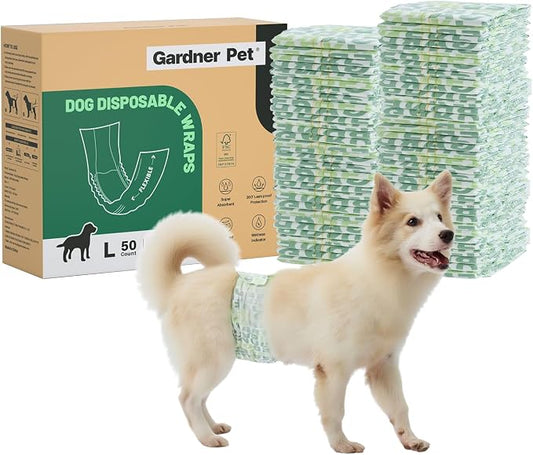 Gardner Pet Male Dog Diapers Disposable 50 Ct, Male Dog Wraps with Wetness Indicator & Flashdry Gel Technology, Dog Diapers Male for Puppy Training, Marking, Incontinence, Travel - Medium