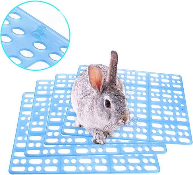 Hamiledyi 4 Pcs Rabbit Cage Mats Small Animal Plastic Feet Pads Floor Mat 4PCS Bunny Chew Toys Rabbit Toys for Teeth Grinding Natural Fruit Sticks Timothy Grass Small Animal Chew Toys and Treats