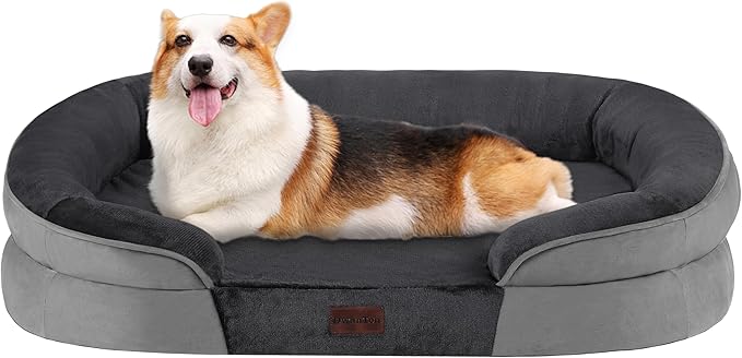 Dwanton Orthopedic Dog Bed for Medium Dogs with Gel Memory Foam, Waterproof Dog Sofa, Washable Pet Bed with Four Sided Bolster Cushion, Removable Cover & Non-Slip Bottom, 36", Dark Grey