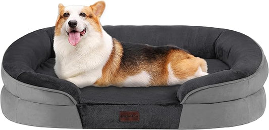 Dwanton Orthopedic Dog Bed for Medium Dogs with Gel Memory Foam, Waterproof Dog Sofa, Washable Pet Bed with Four Sided Bolster Cushion, Removable Cover & Non-Slip Bottom, 36", Dark Grey
