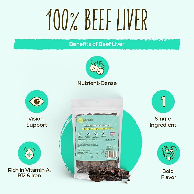 Pawsomely Healthy Beef Liver Dog Treats – 100% Single Ingredient Air-Dried Training Rewards & Meal Topper – No Fillers or Additives, Grain-Free – for Picky Eaters – Made in USA, 6 oz