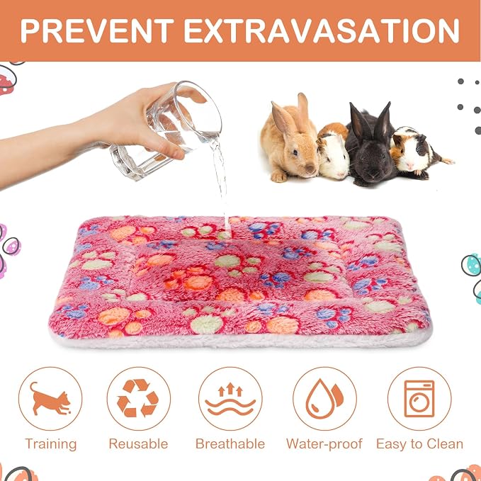 Haull 4 Pcs Waterproof Guinea Pig Bedding Soft Dog Cat Bed Crate Mat Small Animal Plush Cage Liners Rabbit Bunny Kennel Pad Reversible Cozy Pee Thickened Hamster Pad(Paw,13 x 10 Inch)