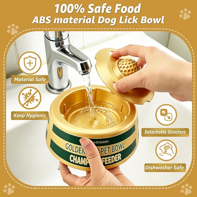 Golden Cup Slow Feeder Dog Bowls for Liquid Treat, Textured Spherical lid Integrated Anti-Slip Base, Yogurt Bone Broth Lick mat Dog Toy Prevent Accidental Ingestion Assist Digestion, slowing Feeding