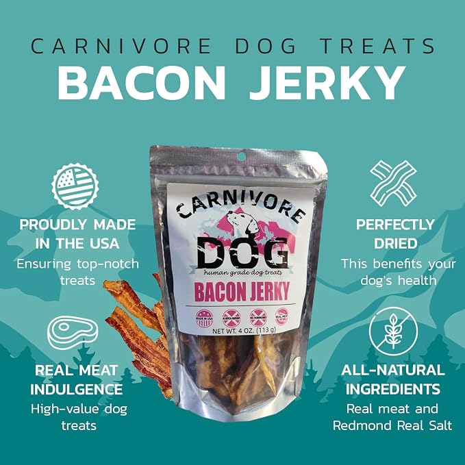 Carnivore Dog Dog Treats Human Graded Dog Treat. All Natural Ingredients (Bacon Jerky)