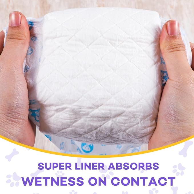 BURVAGY 50 Count Disposable Male Dog Wraps, Male Dog Diapers, Super Absorbent Pee Wraps, Belly Bands for Dogs, Leak Proof, Wetness Indicator, Puppy and Doggie Diaper for Peeing, Large