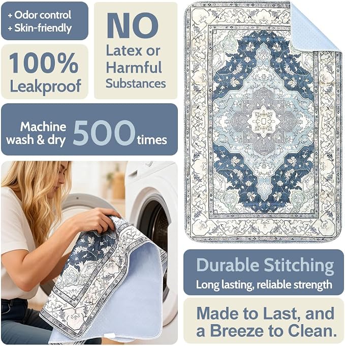 Washable Pee Pads for Dogs 2 Pack Reusable Puppy Training Pads 48"x48" Super Absorbent Waterproof Dog Training Pads, Non-Slip Potty Pads Whelping Pads Litter Mat Pet Supplies - Navy/Mix